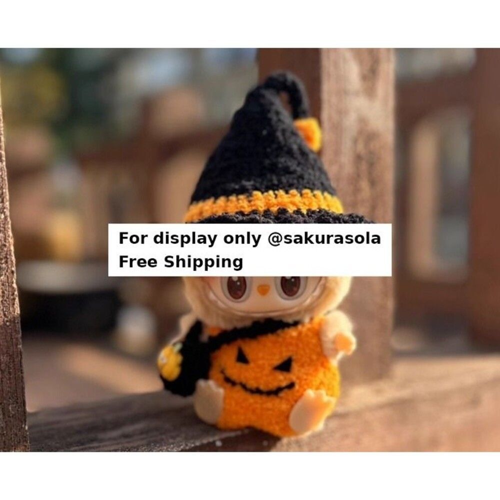 Handmade Halloween Pumpkin Outfit for Sitting Labubu